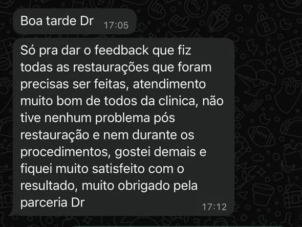 Depoimento de paciente da Clínica Odonto Face via redes sociais